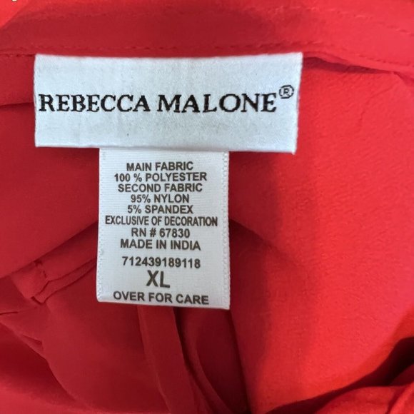 Rebecca Malone Red Blouse Hidden‎ Button Long Sleeve Gold Stud Collar Size XL - Picture 8 of 9